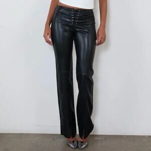 Miaou Element Lace Up Black Leather Pants